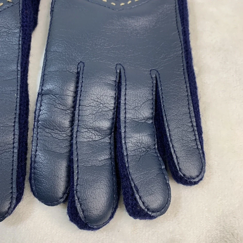 Vintage‎ Comfy Stretch Nylon Blue Navy & Tan Driving Casual Gloves One Size